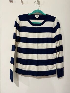 J. Crew Navy and White Horizontal Stripe Crewneck Sweater
